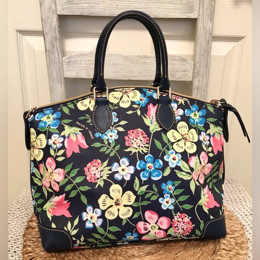 Dooney & Bourke Cottage Garden Ruby Satchel Midnight Blue